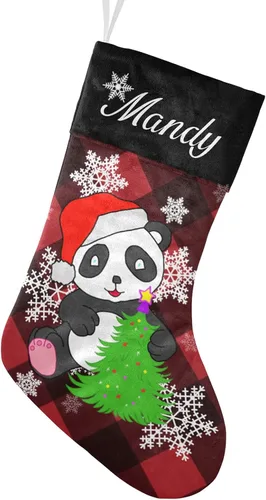 Vista 27 de Calcetines de Navidad con lindo panda verde personalizado con nombre, medias de Navidad personalizadas para la temporada de vacaciones familiares