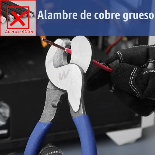 Vista 4 de Alicates de cable multifuncionales de 10.0 in, mango antideslizante, afilado, resistente al desgaste, cortadores de cable de acero de alto carbono