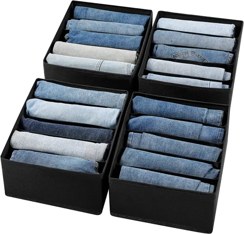 Vista 10 de Organizadores de cajones para jeans y ropa, caja de almacenamiento de armario de 5 compartimentos, organizador de ropa lavable para ropa plegada