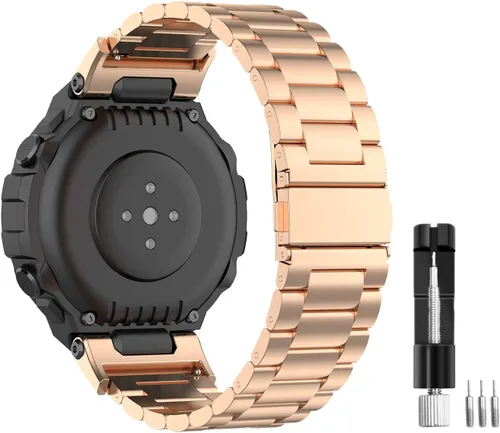 Vista 5 de E ECSEM Correa compatible con Amazfit T-Rex/T-Rex Pro, correa de repuesto de metal de acero inoxidable sólido para reloj inteligente Amazfit T-Rex