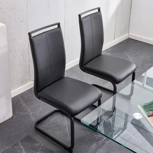 Vista 4 de Juego de 2 sillas de comedor, sillas de cocina, sillas sin brazos, sillas laterales de cuero y patas de metal con respaldo alto