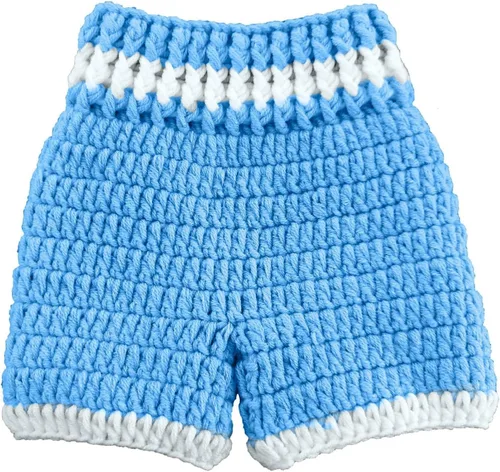 Vista 4 de Accesorios de fotografía para recién nacidos, para bebé, niña, niño, hecho a mano, para disfraz, estilo boxeo, guantes y pantalones, azul y blanco