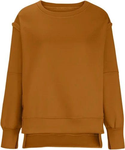 Vista 5 de Ceboyel Sudadera de gran tamaño para mujer 2023, color sólido, cuello redondo, suéter con abertura lateral, cómodo ropa de moda de otoño