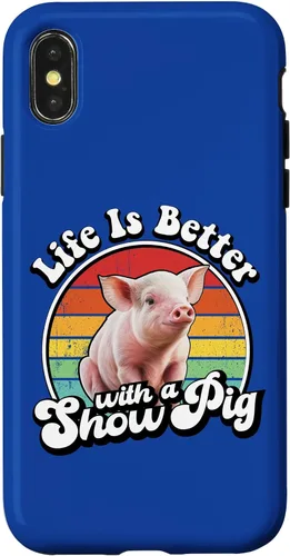 Vista 5 de Mens Womens Retro Vintage Life is Better Cute Show Pig Lover Case for iPhone 17