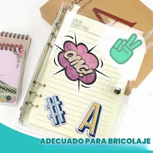 Vista 6 de Paquete de 2 fundas transparentes A5 para cuaderno, 6 anillas