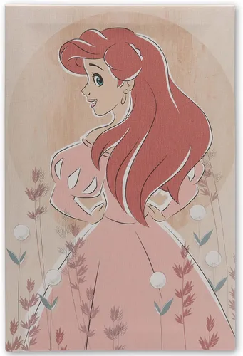 Vista 7 de Open Road Brands Disney - Lienzo decorativo de pared con diseño de Ariel y Flounder de La Sirenita en acuarela - Hermoso arte de pared de Ariel