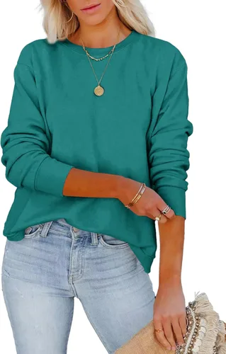 Vista 2 de Sudadera casual de manga larga con cuello redondo para mujer, holgada, ligera, sin botones