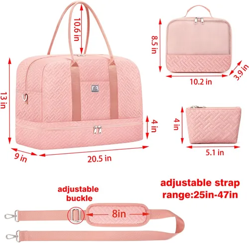 Vista 59 de IBFUN Bolsas de fin de semana para mujer, bolsa grande de lona para viaje, bolsa de viaje con compartimento para zapatos, 21 pulgadas, juego de 3