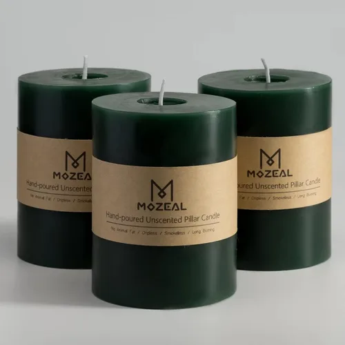 Vista 47 de MOZEAL Juego de 3 velas sin perfume vertidas a mano de 3 x 6 pulgadas, velas tipo pilar sin goteo, combustión de larga duración, aproximadamente 120