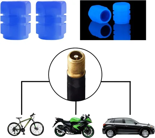 Vista 5 de Tapas fluorescentes para válvulas de neumáticos de auto, 12 tapas luminosas iluminadas para válvulas de rueda, resistentes a la corrosión que