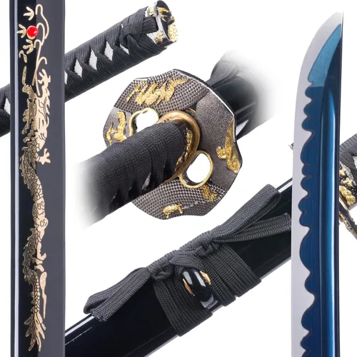 Vista 12 de Katana Sword, Handmade Samurai Sword 9260 Spring Steel - Plum Blossom Design, Full Tang & Clay Tempered - Ideal for Training, Practice, Collection &