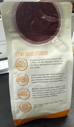 Vista 7 de Crio Bru Cacao elaborado Venezuela café de tostado medio alternativo 100% granos de cacao puros 99 sin cafeína, 10 onzas, no orgánico
