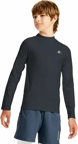 Vista 44 de DEVOROPA Youth Boys Compression Thermal Shirt Long Sleeve Kids Fleece Baselayer Soccer Baseball Undershirt Slim/Regular/Husky Cuello redondo-negro