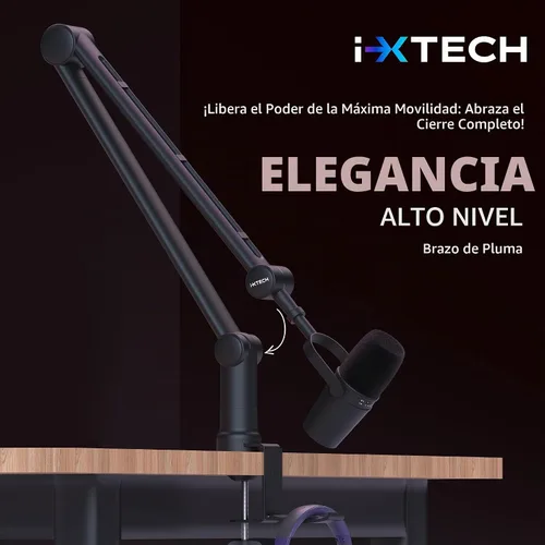 Vista 2 de Ixtech Brazo de soporte para micrófono, de escritorio, 360 °, ajustable y plegable como tijera, para podcast, videojuegos, radio y audio de estudio