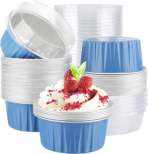 Vista 18 de EUSOAR Vasos para cupcakes con tapas, paquete de 50 forros para magdalenas de 5 onzas de colores surtidos, moldes desechables de papel de aluminio 5