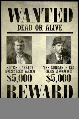 Vista 3 de Póster laminado con texto en inglés "Wanted Butch Cassidy The Sundance Kid", borrado en seco, 12 x 18 pulgadas