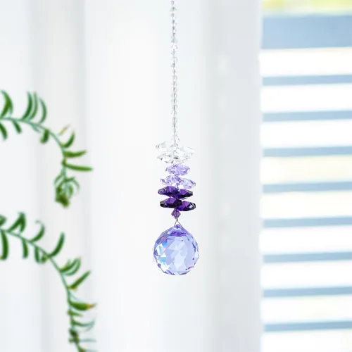 Vista 2 de H&D - Lámpara de araña de cristal púrpura de 1.181 in, bola de cristal arcoíris, octogono, chakra, colgante, bolas decorativas