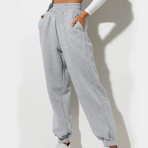 Vista 4 de Pantalones deportivos de cintura alta para mujer, cómodos pantalones de yoga de pierna ancha, cintura elástica casual con bolsillos para trotar
