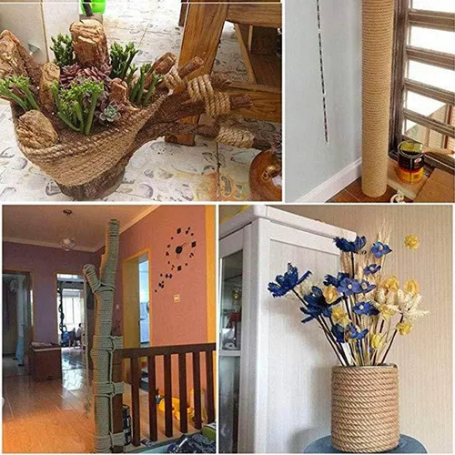 Vista 5 de Cuerda de cáñamo de yute natural (0.236 in x 165 pies), cuerda de yute fuerte para manualidades, poste rascador de gatos, jardinería, decoración
