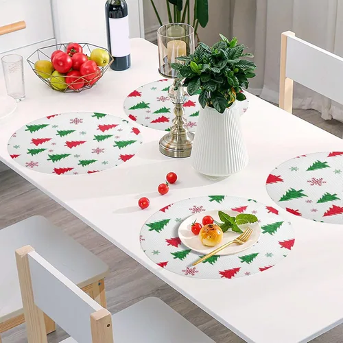 Vista 6 de Green Red Christmas Trees Round Place Mats, Heat Resistant Non Slip Table Placemat Washable for Kitchen one sizex1