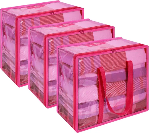Vista 10 de Vieshful Bolsa de almacenamiento de ropa transparente verde de 40 litros, organizador de ropa colorido con cremallera, bolsa de almacenamiento