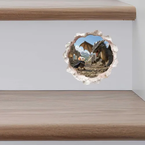 Vista 8 de Calcomanía de pared 3D con agujero de ratón de Caballero Guerrero en un agujero de ratón