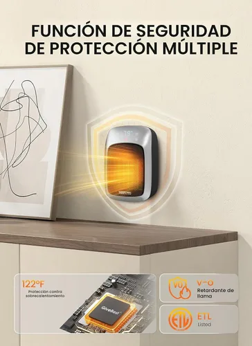 Vista 4 de GiveBest - Calentador de pared enchufable con control remoto, calentador de tomacorriente pequeño de 800 W con termostato ajustable, función