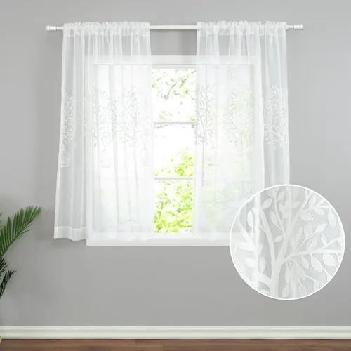 Vista 12 de VOGOL Cortinas traslúcidas blancas de 84 pulgadas de largo, cortinas de gasa ligeras bordadas de árbol para granja, 2 paneles de estilo campestre