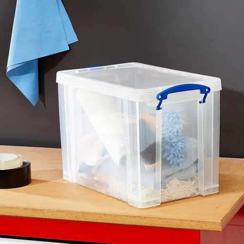 Vista 9 de Really Useful Box - Contenedor de almacenamiento apilable de plástico de 19 litros con tapa de presión y asas con clip de bloqueo incorporado