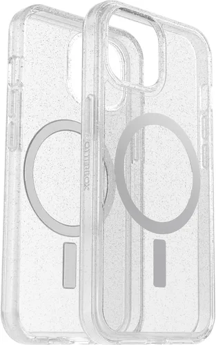 Vista 5 de OtterBox Funda transparente para iPhone 15, iPhone 14 y iPhone 13 Symmetry Series - Stardust (transparente/plateado), se acopla a MagSafe, ultra