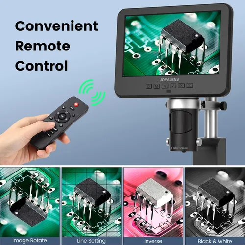 Vista 7 de JL246PS Microscopio digital HDMI de 3 lentes de 7 pulgadas 4000X, microscopio biológico para adultos y niños con diapositivas preparadas, video UHD