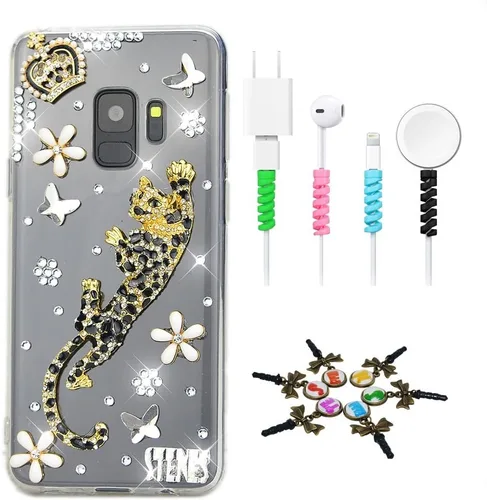 Vista 9 de Sparkle Funda compatible con Samsung Galaxy J2 Prime – Elegante funda 3D hecha a mano con diseño de libélula y diamantes de imitación con protector