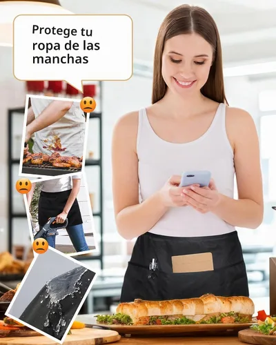 Vista 3 de Argstar 2 Pack Server Apron with 4 Pockets, Waitress Waiter Waist WaterDrop Resistant Short Aprons Negro