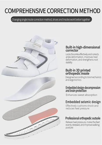 Vista 6 de Zapatos ortopédicos para niños pequeños, tenis correctivos de alta calidad para niños y niñas con soporte de arco y tobillo, suela antideslizante