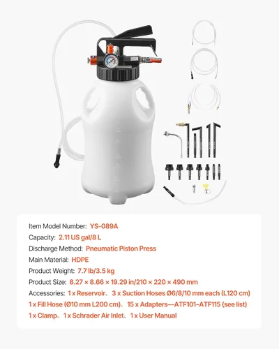 Vista 7 de VEVOR Bomba de fluido de transmisión, extractor neumático de líquido de aceite de 8 L, bomba de transferencia de dispensador de recarga ATF con 15