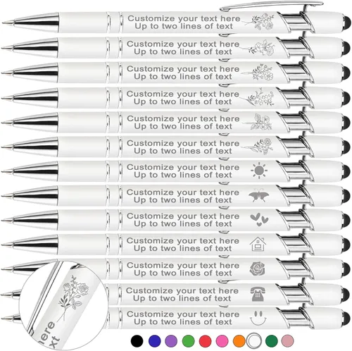 Vista 16 de Bolígrafos personalizados personalizados con flor de nacimiento grabada a granel con nombre, texto, logotipo, bolígrafo de metal, regalo