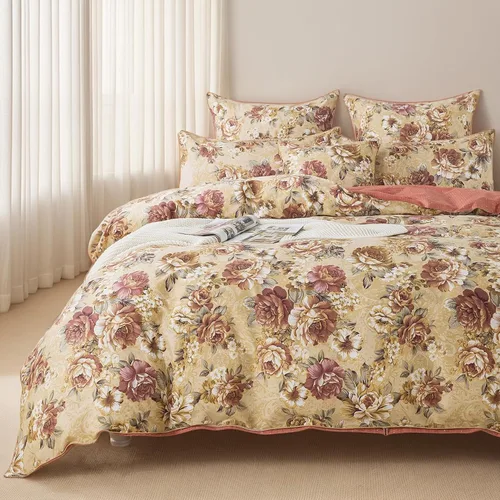 Vista 18 de FADFAY Juego de funda de edredón tamaño individual azul con flores de rosa y peonía, ropa de cama rústica con flores de peonía, juego de funda