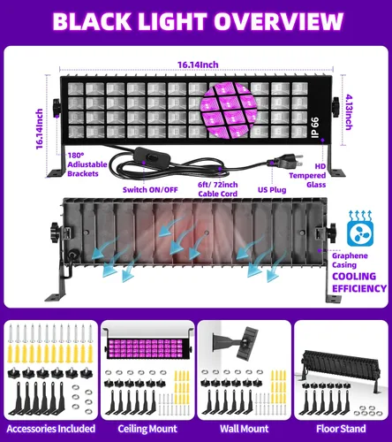 Vista 4 de TigQiang Luz negra de 120 W, luz negra para fiesta que brilla
