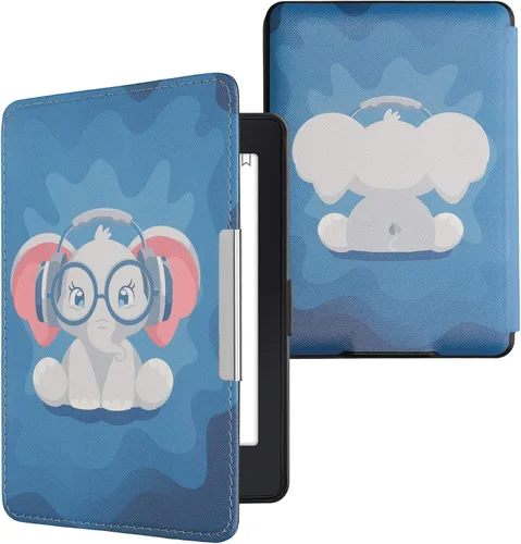 Vista 15 de kwmobile Funda compatible con Amazon Kindle PaperWhite - Funda para lector electrónico - Azul pez pequeño/azul claro/blanco