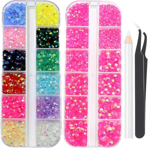 Vista 16 de 3520 diamantes de imitación de uñas color dorado champán para uñas, multiformas con parte trasera plana, diamantes de imitación redondos