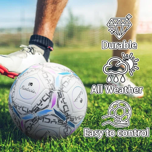 Vista 5 de Balón de fútbol oficial tamaño 5 para interiores y exteriores, pelota de fútbol suave al tacto con bomba, uso adulto y joven