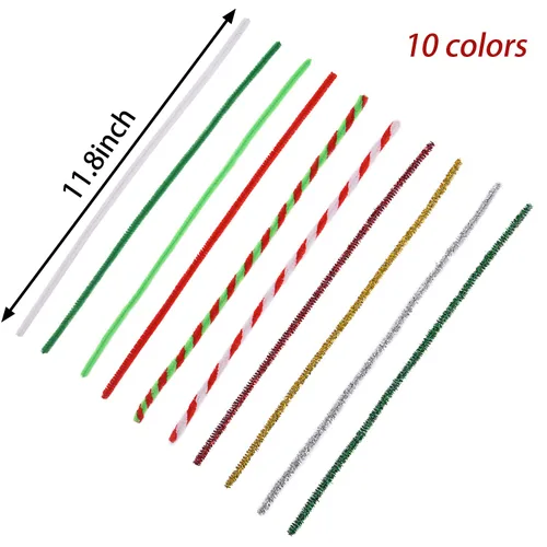 Vista 2 de Juego de tallos de limpieza de felpilla de pipa de Navidad, pompones para manualidades, suministros de decoración autoadhesivos