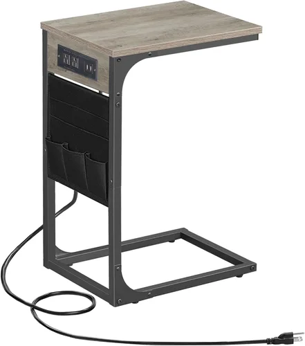 Vista 10 de TUTOTAK - Mesa auxiliar en forma de C, mesa lateral para sofá, mesa de sofá con bolsa de almacenamiento, bandeja para TV para sala de estar, Negro