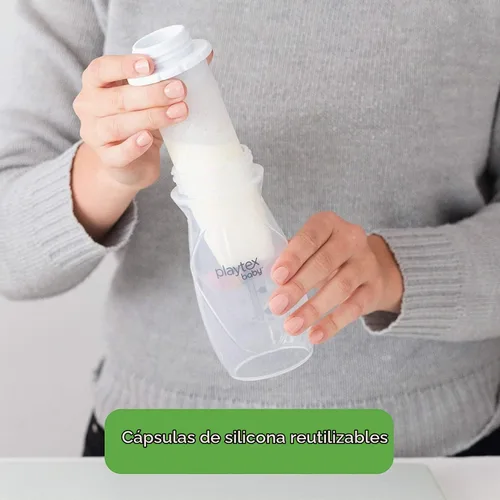 Vista 2 de Playtex Baby Nurser - Cápsulas de silicona reutilizables, 4 onzas (6 unidades), anticólicos, reducción de gases, se conecta al extractor de leche