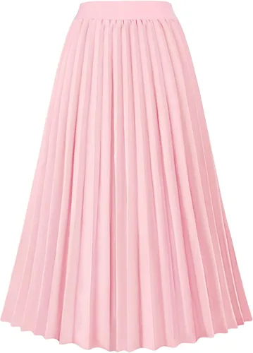 Vista 12 de GOLDSTITCH Falda Plisada de Cintura Alta para Mujer Línea A Falda Midi Acampanada Negro