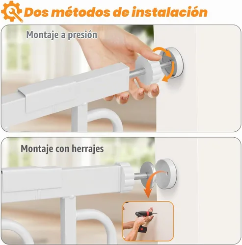 Vista 4 de Puerta de bebé para escaleras de 29.8 a 46.5 pulgadas montada a presión, puertas de bebé para niños de cierre automático para puertas sin taladro
