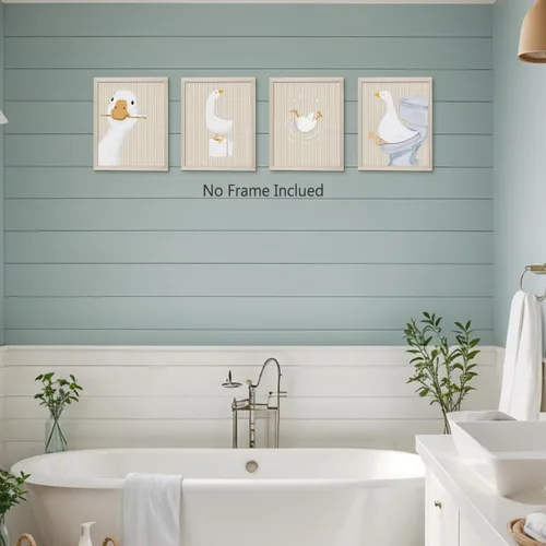Vista 7 de Impresiones de Arte de Pared para Baño de Niños Wheatwin, Decoración de Pared de Ganso para Baño
