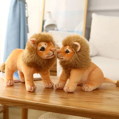 Vista 7 de Juguete de peluche de león, león de peluche dorado, animales de simulación de felpa de 11 pulgadas, regalos realistas de león de peluche para niños