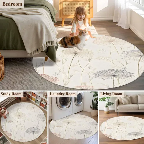 Vista 6 de Area Rug, Dandelion Retro Leaves Non-Skid Rubber Backing Large Rectangle Rugs - Living Room Bedroom Home Office, Farmhouse Botanical Watercolor