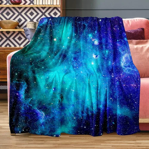 Vista 7 de Manta de galaxia espacial, suave y cálida manta de felpa de forro polar de 50 x 40 pulgadas, manta de franela suave y acogedora para cama, sofá